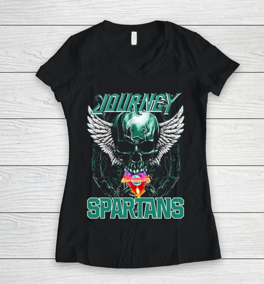 Skull Wings Journey Michigan State Spartans Women V-Neck T-Shirt