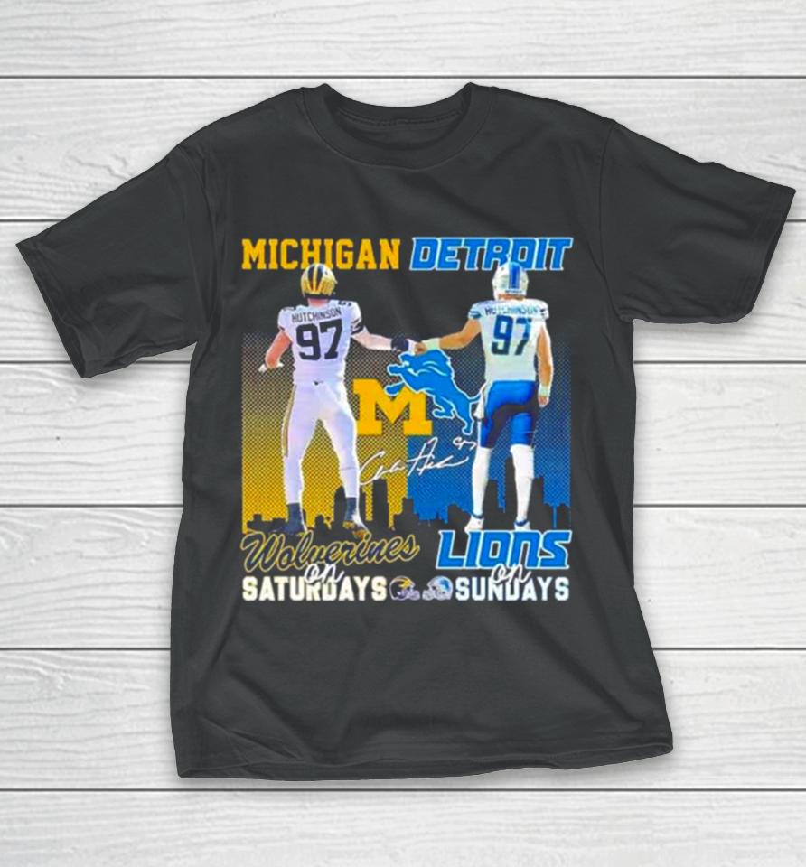 Skyline Aidan Hutchinson Michigan Wolverines On Saturdays Detroit Lions On Sundays T-Shirt