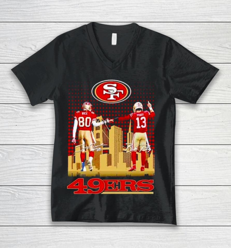 Skyline Jerry Rice And Brock Purdy San Francisco 49Ers Signatures Unisex V-Neck T-Shirt