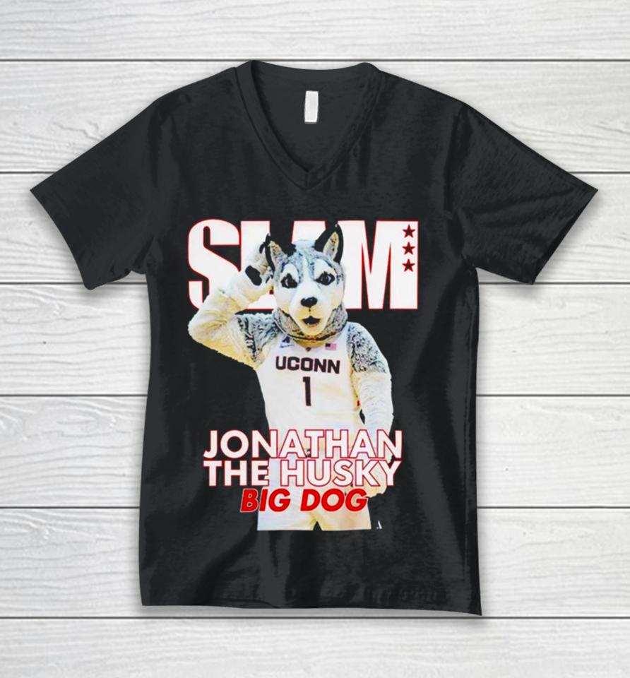 Slam Uconn Huskies Mascot Jonathan The Husky Big Dog Unisex V-Neck T-Shirt
