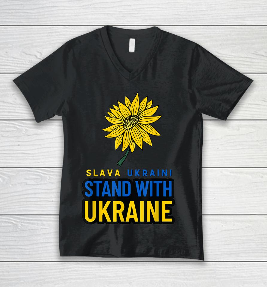 Slava Ukraini Stand With Ukraine Sun Flower Ukraine Gift Unisex V-Neck T-Shirt