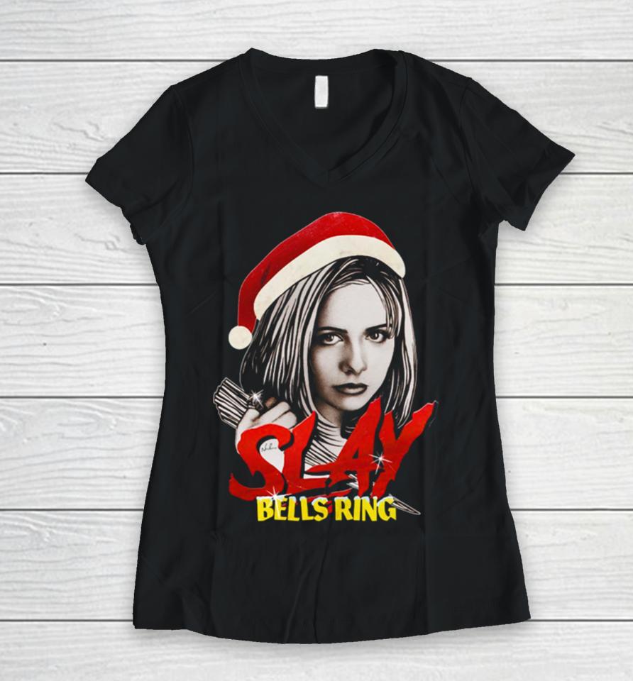 Slay Bells Ring Christmas Women V-Neck T-Shirt