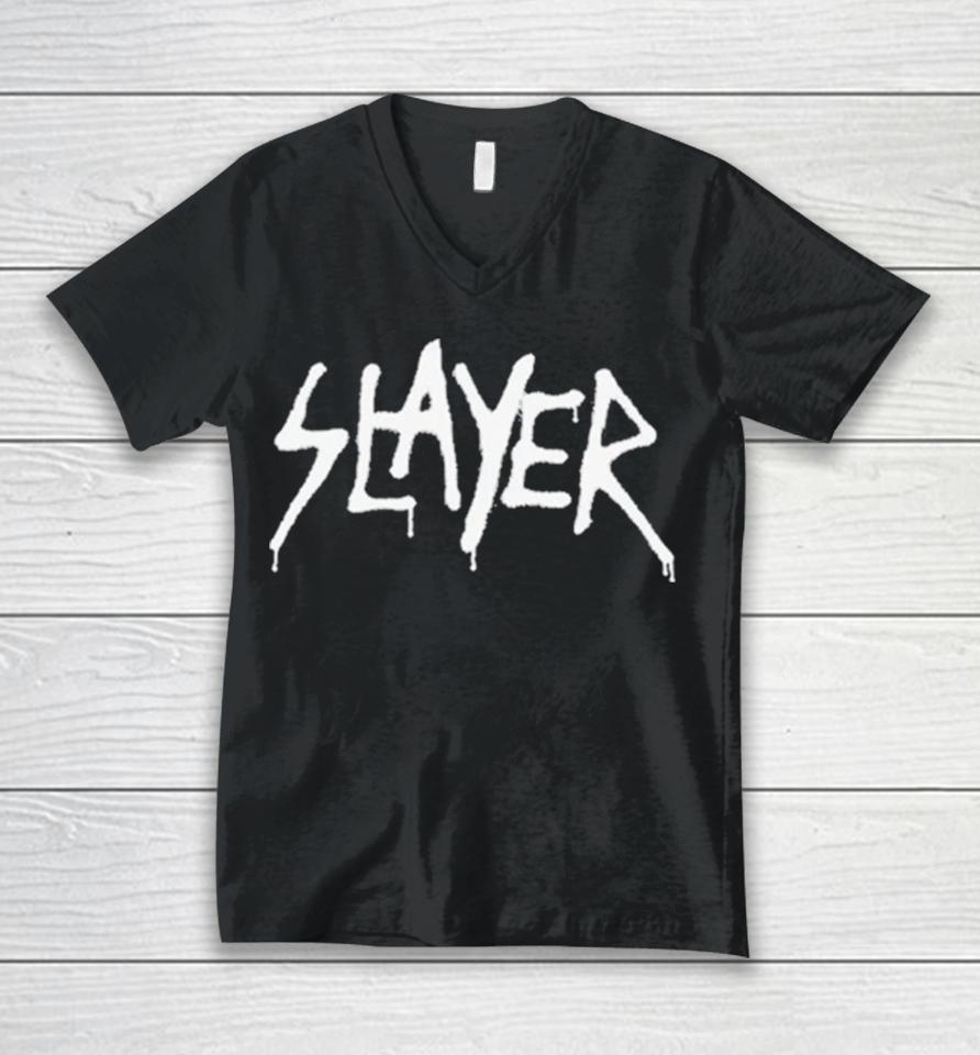 Slayer Spray Paint Puff Ink Logo Unisex V-Neck T-Shirt
