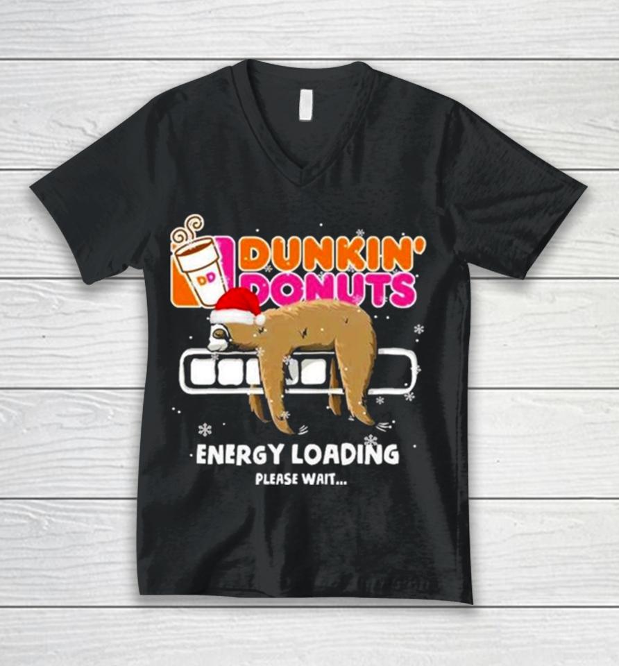 Sloth Santa Dunkin’ Donuts Energy Loading Please Wait Unisex V-Neck T-Shirt