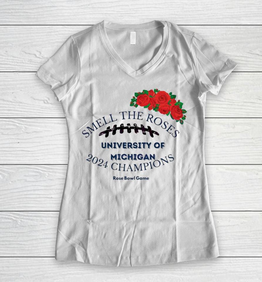 Smell The Roses University Of Michigan Champions Women V-Neck T-Shirt