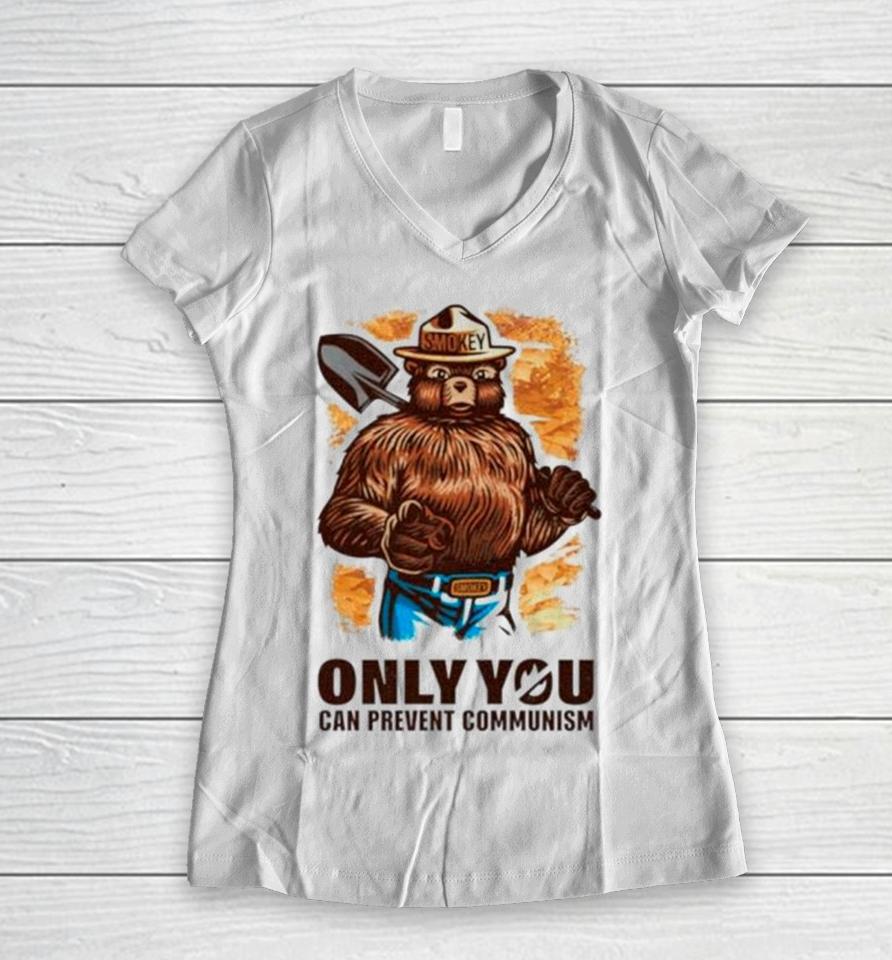 Smokey Bear Only You Can Prevent Communism Women V-Neck T-Shirt
