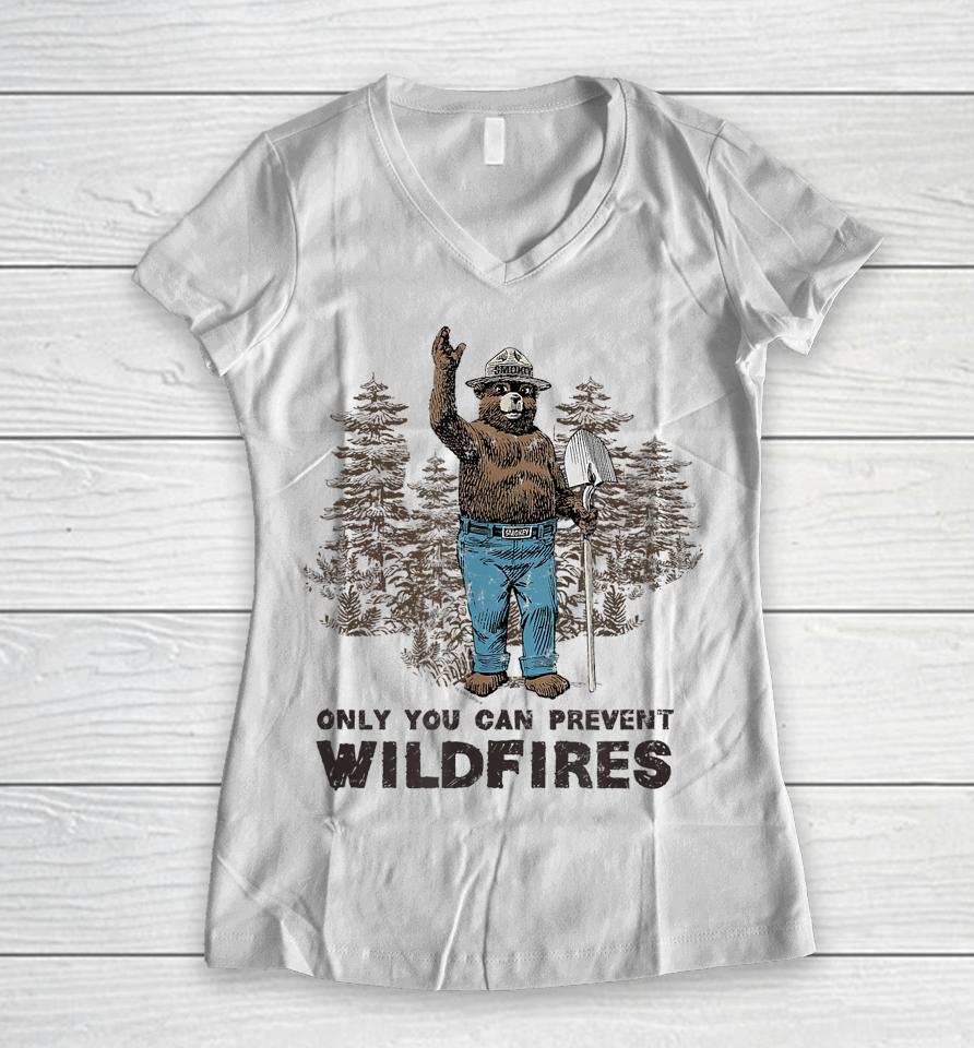 Smokey Bear Only You Can Prevent Wildfires Women V-Neck T-Shirt