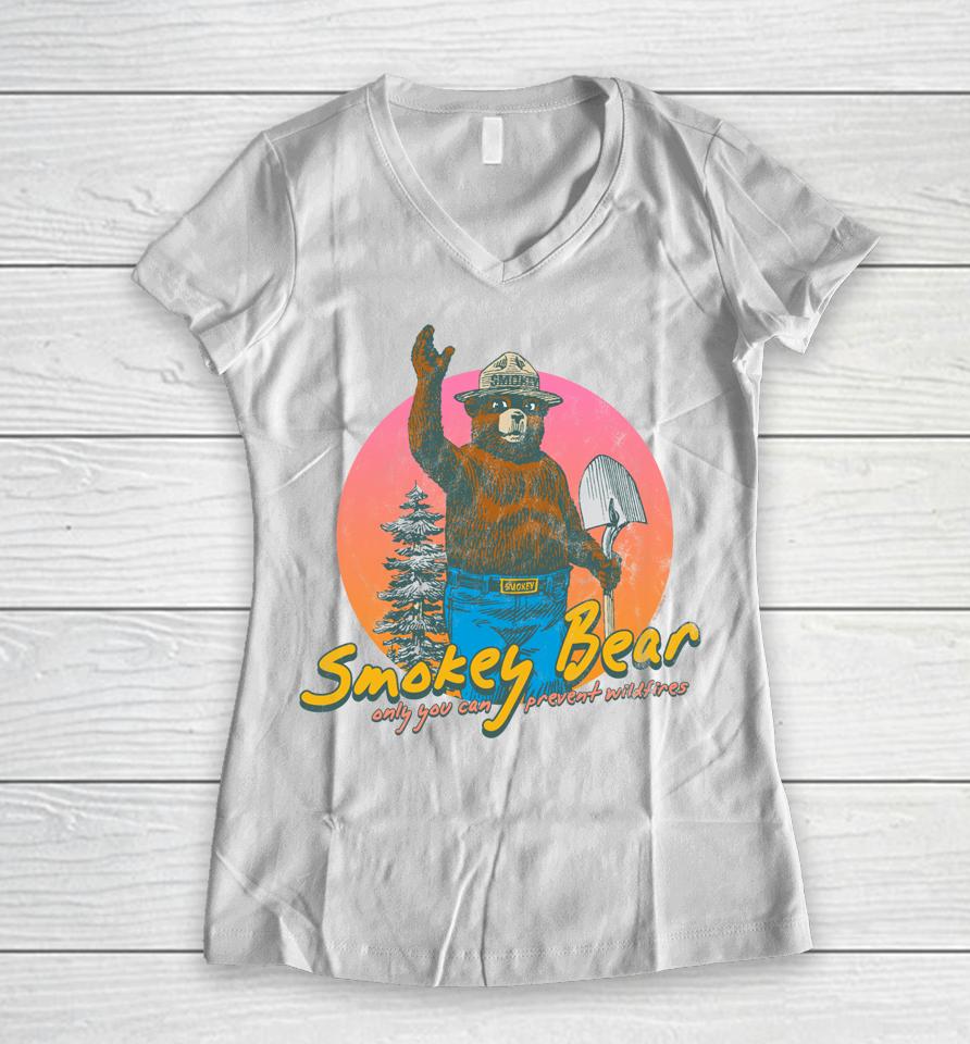 Smokey Bear Retro Smokey Bear Women V-Neck T-Shirt