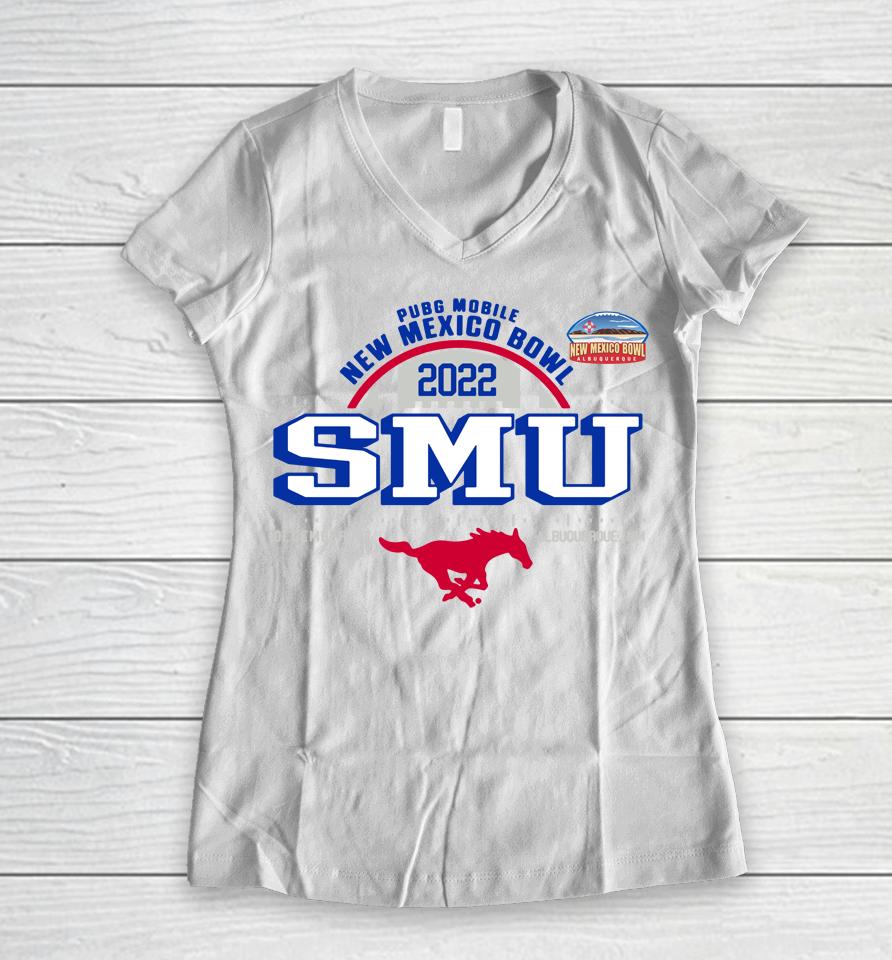 Smu Mustangs White New Mexico Bowl Women V-Neck T-Shirt