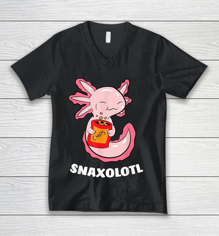 Snacks Axolotl Snaxolotl Unisex V-Neck T-Shirt