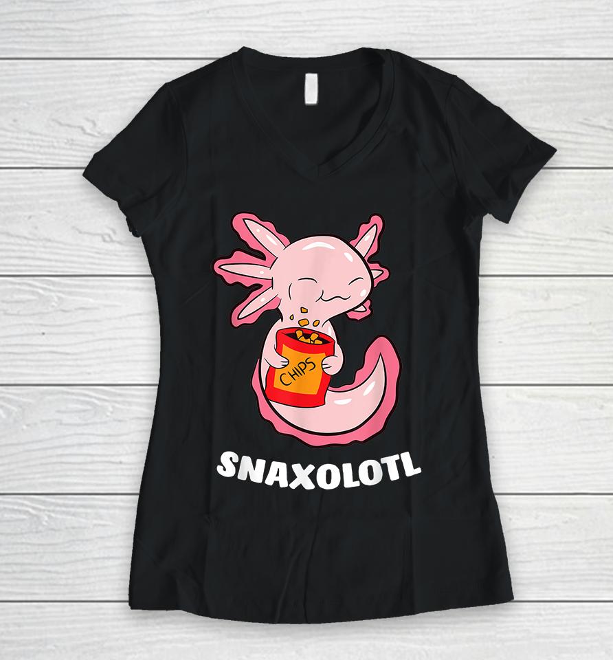 Snacks Axolotl Snaxolotl Women V-Neck T-Shirt