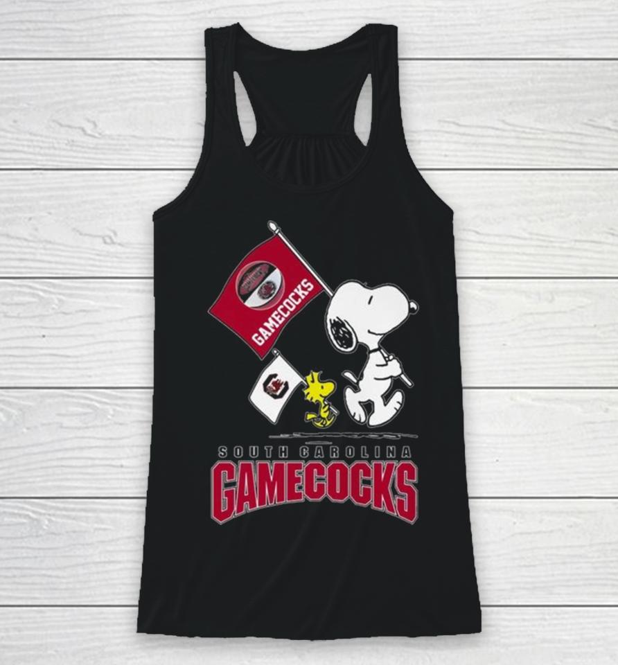Snoopy And Charlie Brown Hold Flag South Carolina Gamecocks Racerback Tank