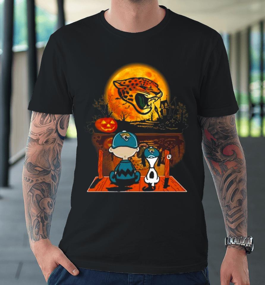 Snoopy And Charlie Brown Jacksonville Jaguars Sitting Under Moon Halloween 2023 Premium T-Shirt