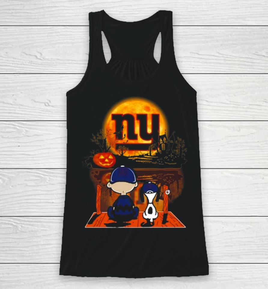 Snoopy And Charlie Brown New York Giants Sitting Under Moon Halloween 2023 Racerback Tank