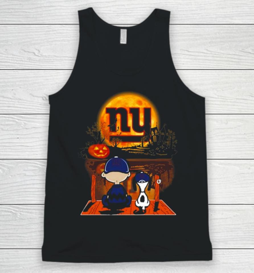 Snoopy And Charlie Brown New York Giants Sitting Under Moon Halloween 2023 Unisex Tank Top