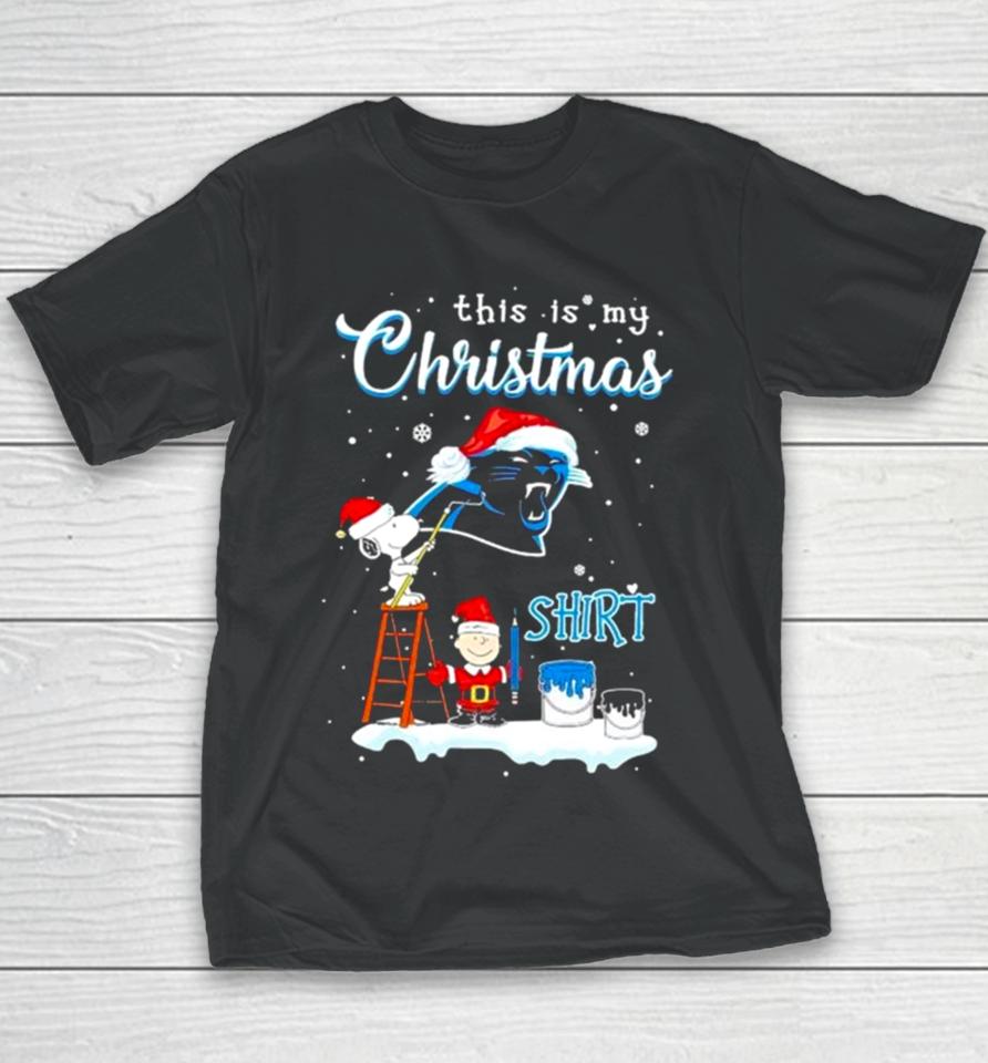 Snoopy And Charlie Brown Nfl Carolina Panthers This Is My Christmas Youth T-Shirt