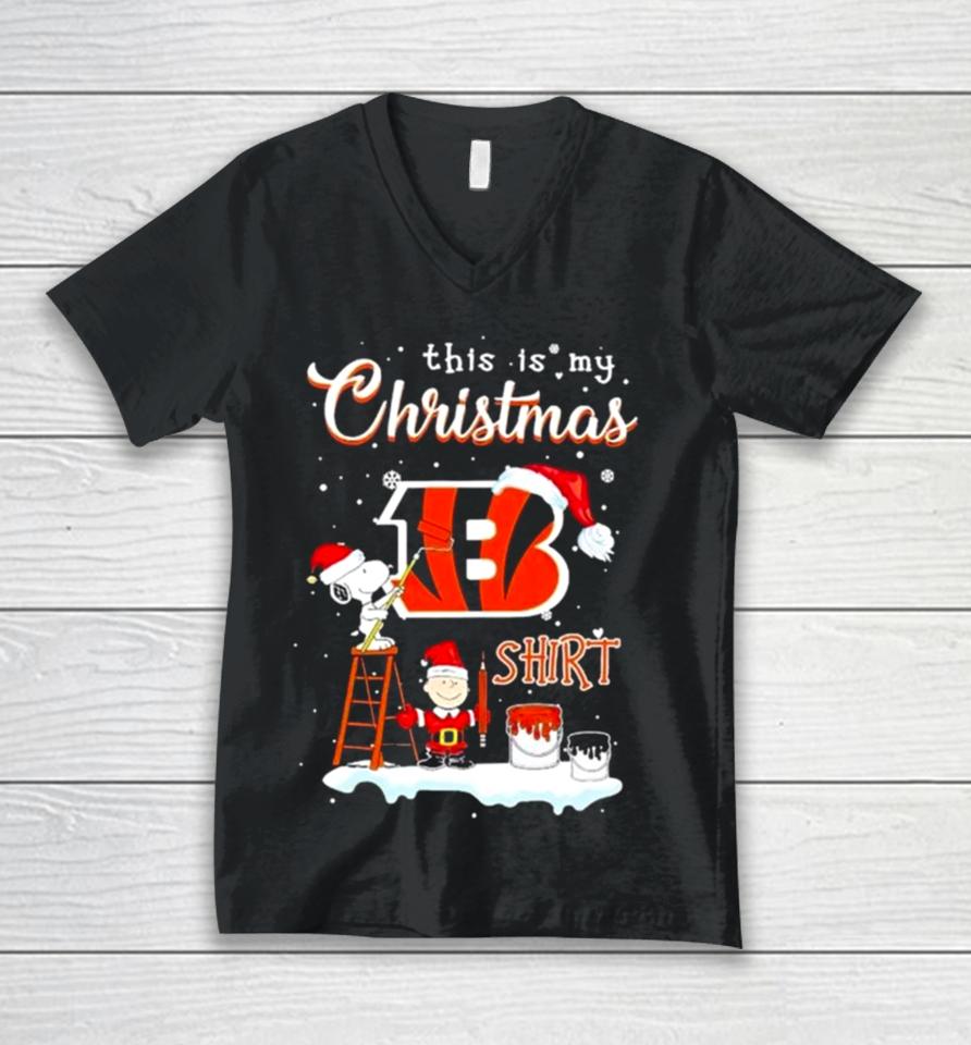 Snoopy And Charlie Brown Nfl Cincinnati Bengals This Is My Christmas Unisex V-Neck T-Shirt