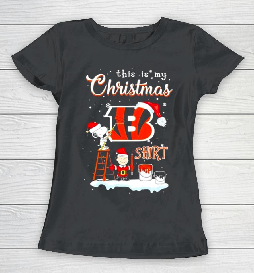Snoopy And Charlie Brown Nfl Cincinnati Bengals This Is My Christmas Women T-Shirt