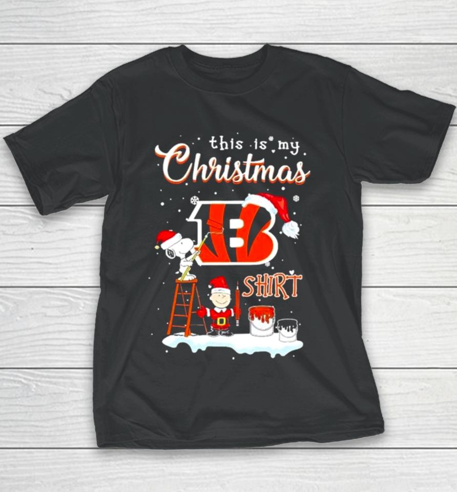 Snoopy And Charlie Brown Nfl Cincinnati Bengals This Is My Christmas Youth T-Shirt