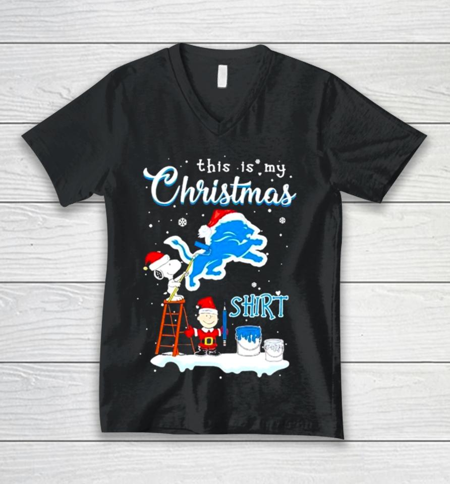 Snoopy And Charlie Brown Nfl Detroit Lions This Is My Christmas Unisex V-Neck T-Shirt
