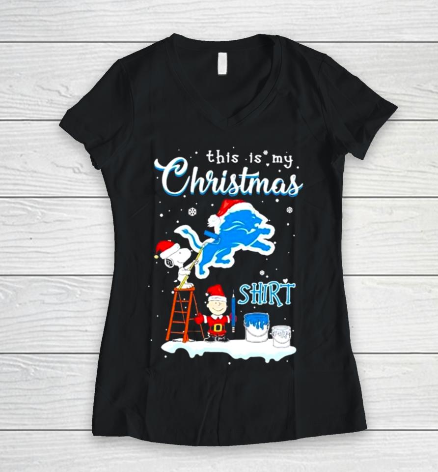 Snoopy And Charlie Brown Nfl Detroit Lions This Is My Christmas Women V-Neck T-Shirt
