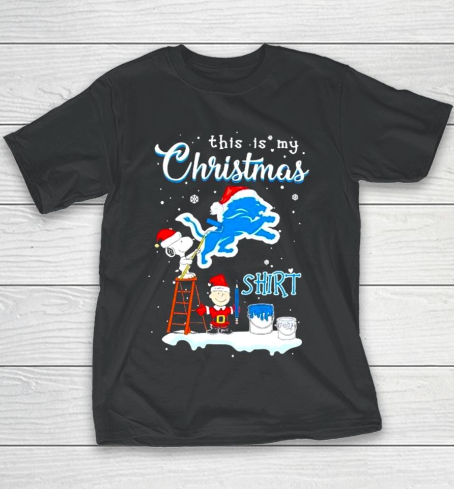 Snoopy And Charlie Brown Nfl Detroit Lions This Is My Christmas Youth T-Shirt
