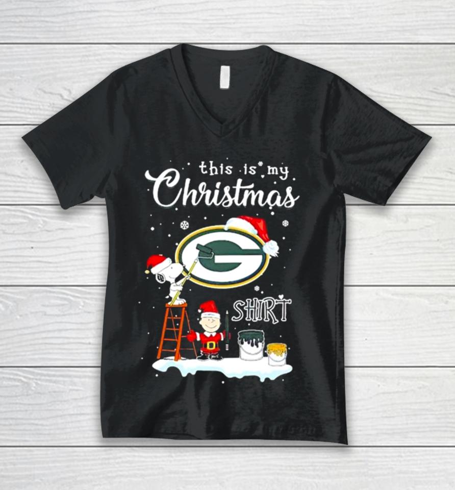 Snoopy And Charlie Brown Nfl Green Bay Packers This Is My Christmas Unisex V-Neck T-Shirt