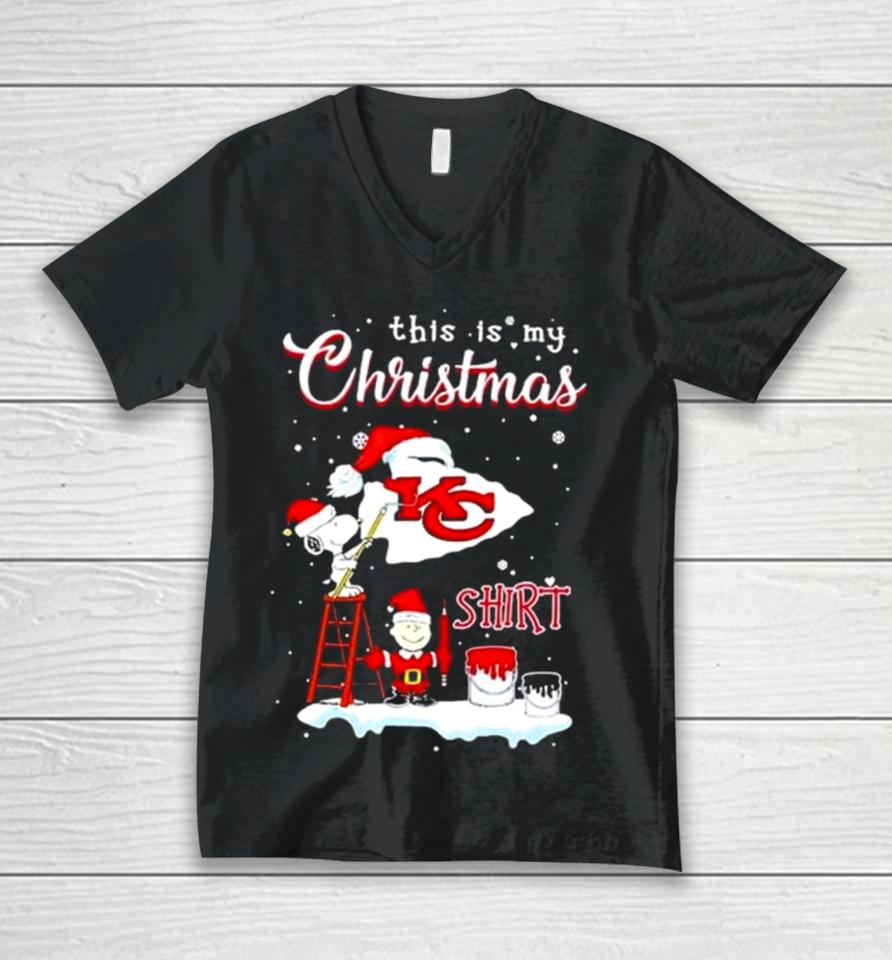 Snoopy And Charlie Brown Nfl Kansas City Chiefs This Is My Christmas Unisex V-Neck T-Shirt