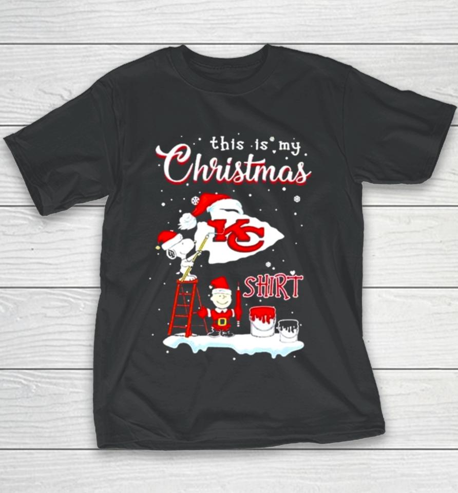 Snoopy And Charlie Brown Nfl Kansas City Chiefs This Is My Christmas Youth T-Shirt