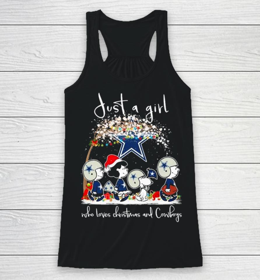 Snoopy And Friends Just A Girl Who Loves Christmas And Dallas Cowboys T Racerback Tank