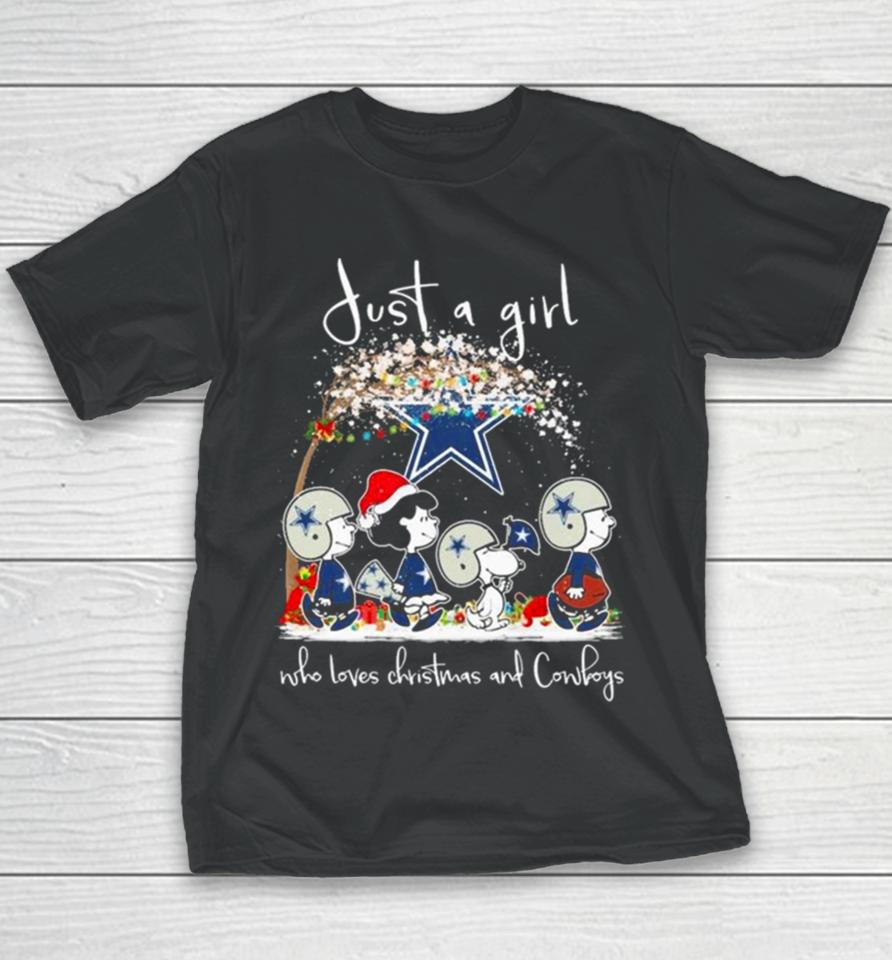 Snoopy And Friends Just A Girl Who Loves Christmas And Dallas Cowboys T Youth T-Shirt