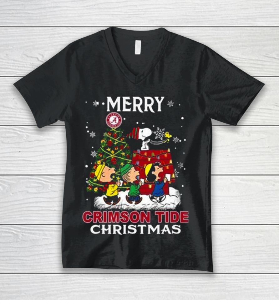 Snoopy And Friends Merry Christmas Alabama Crimson Tide 2023 Unisex V-Neck T-Shirt