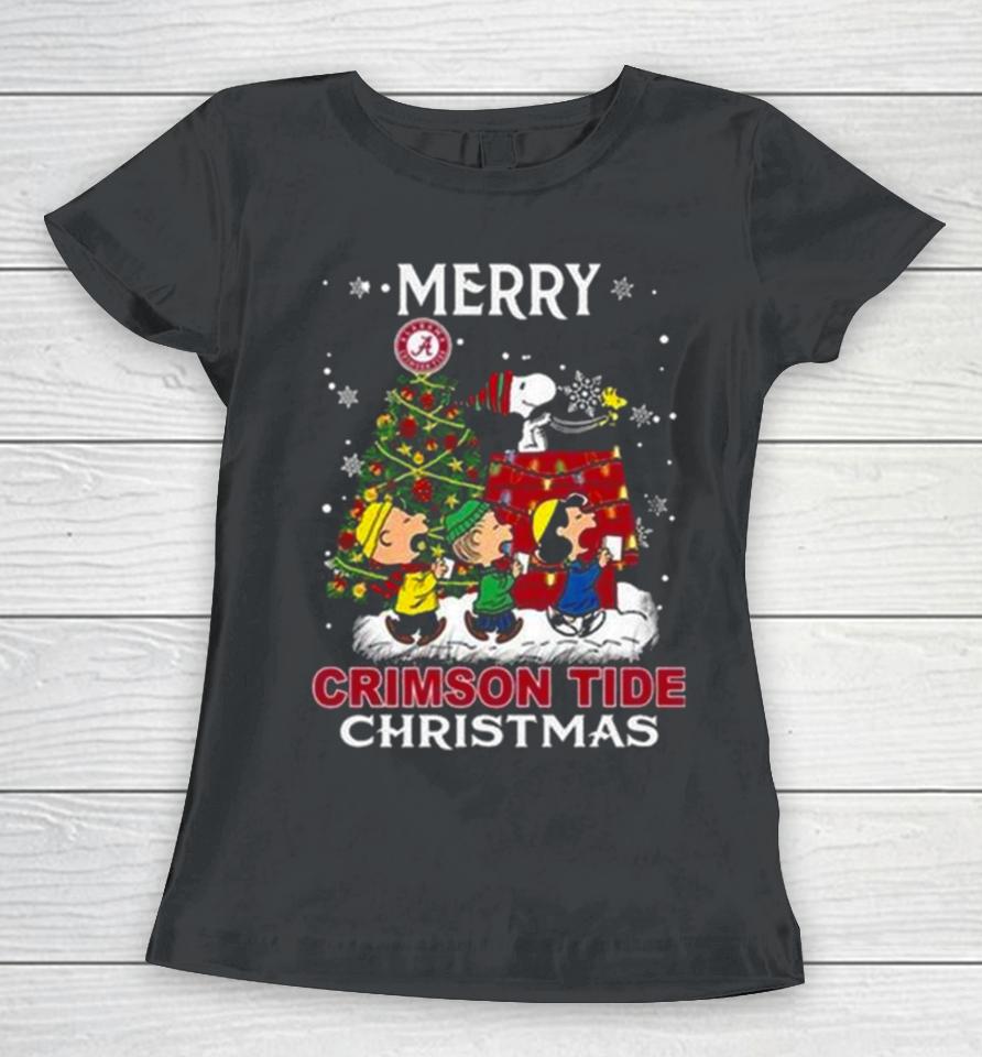 Snoopy And Friends Merry Christmas Alabama Crimson Tide 2023 Women T-Shirt