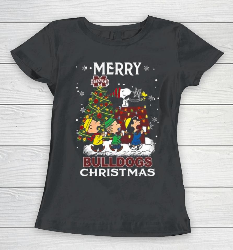 Snoopy And Friends Merry Christmas Mississippi State Bulldogs 2023 Women T-Shirt