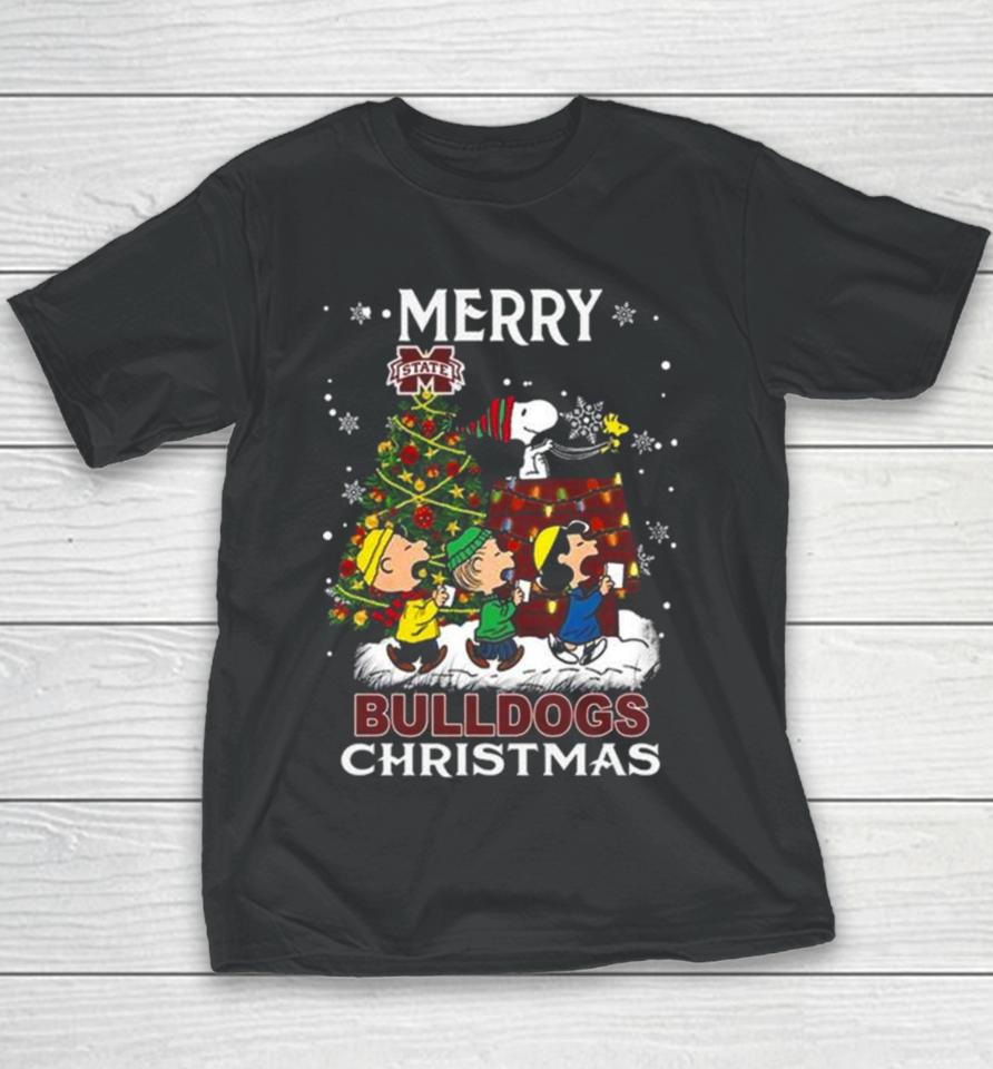 Snoopy And Friends Merry Christmas Mississippi State Bulldogs 2023 Youth T-Shirt