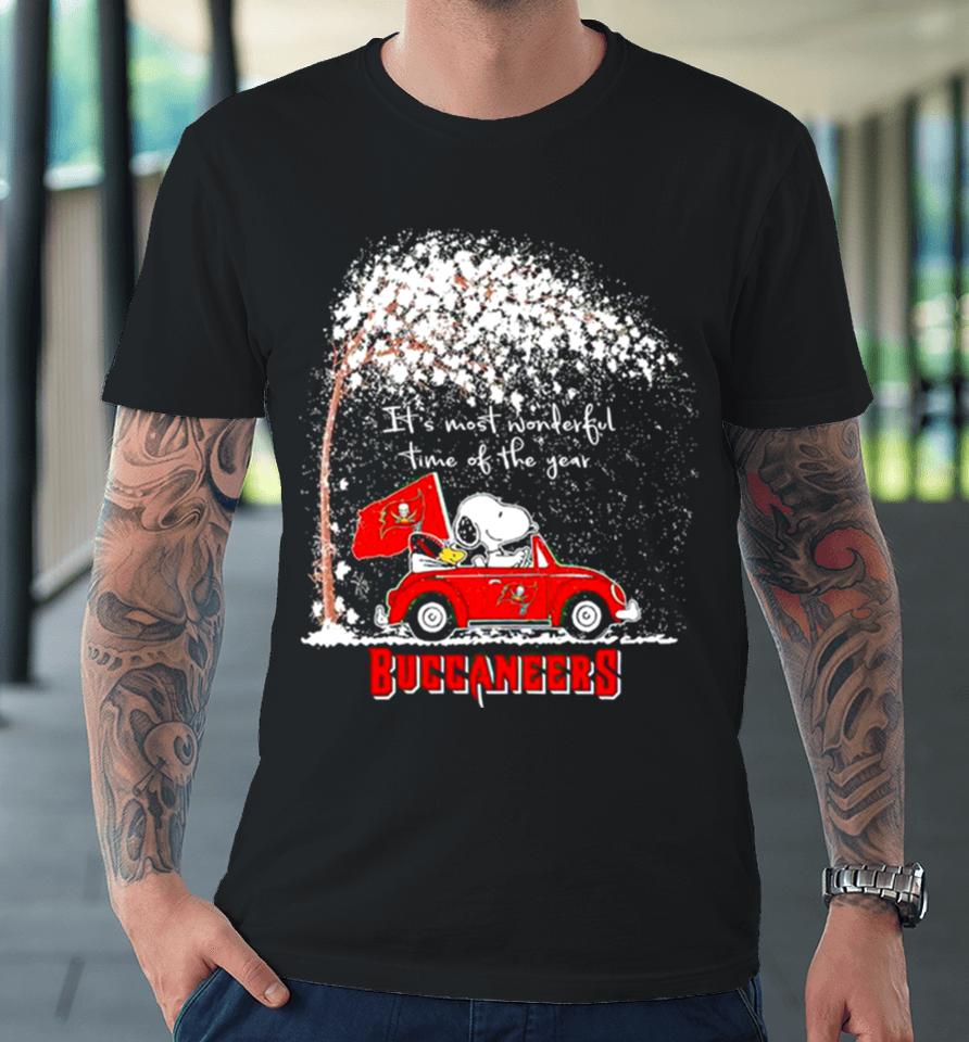 Snoopy And Woodstock Buccaneers Winter It’s Most Wonderful Time Of The Year Premium T-Shirt