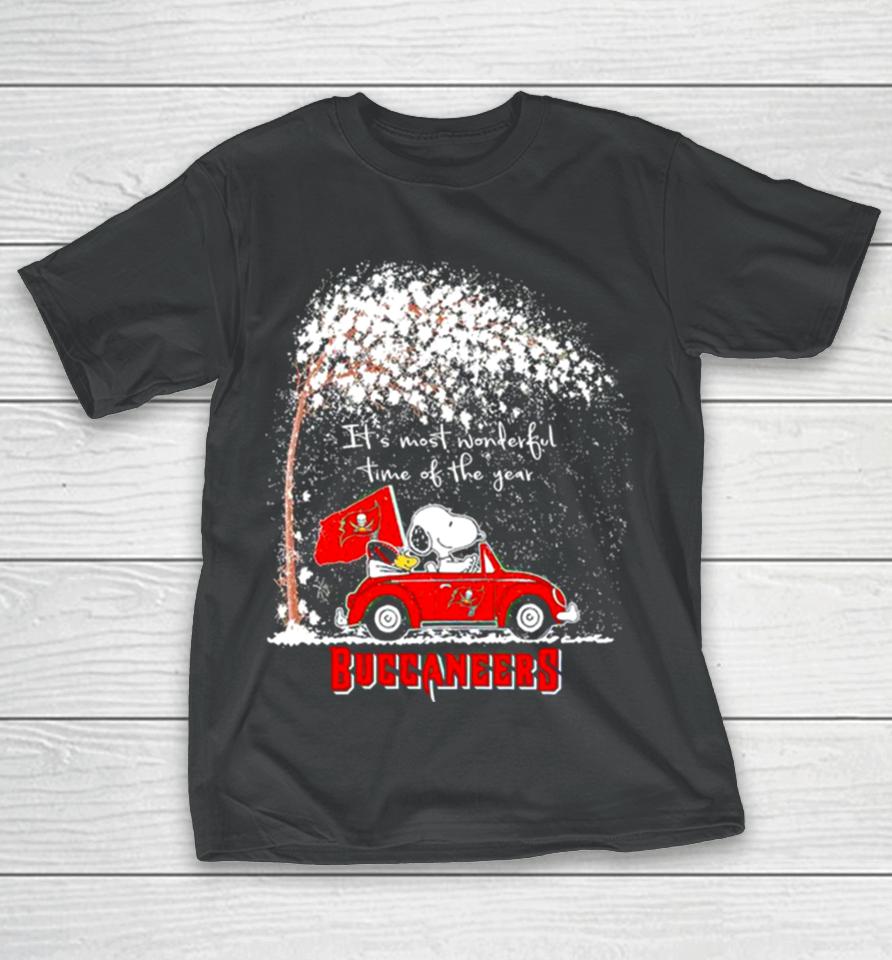 Snoopy And Woodstock Buccaneers Winter It’s Most Wonderful Time Of The Year T-Shirt