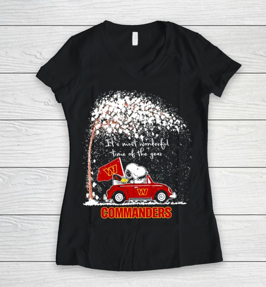 Snoopy And Woodstock Commanders Winter It’s Most Wonderful Time Of The Year Women V-Neck T-Shirt
