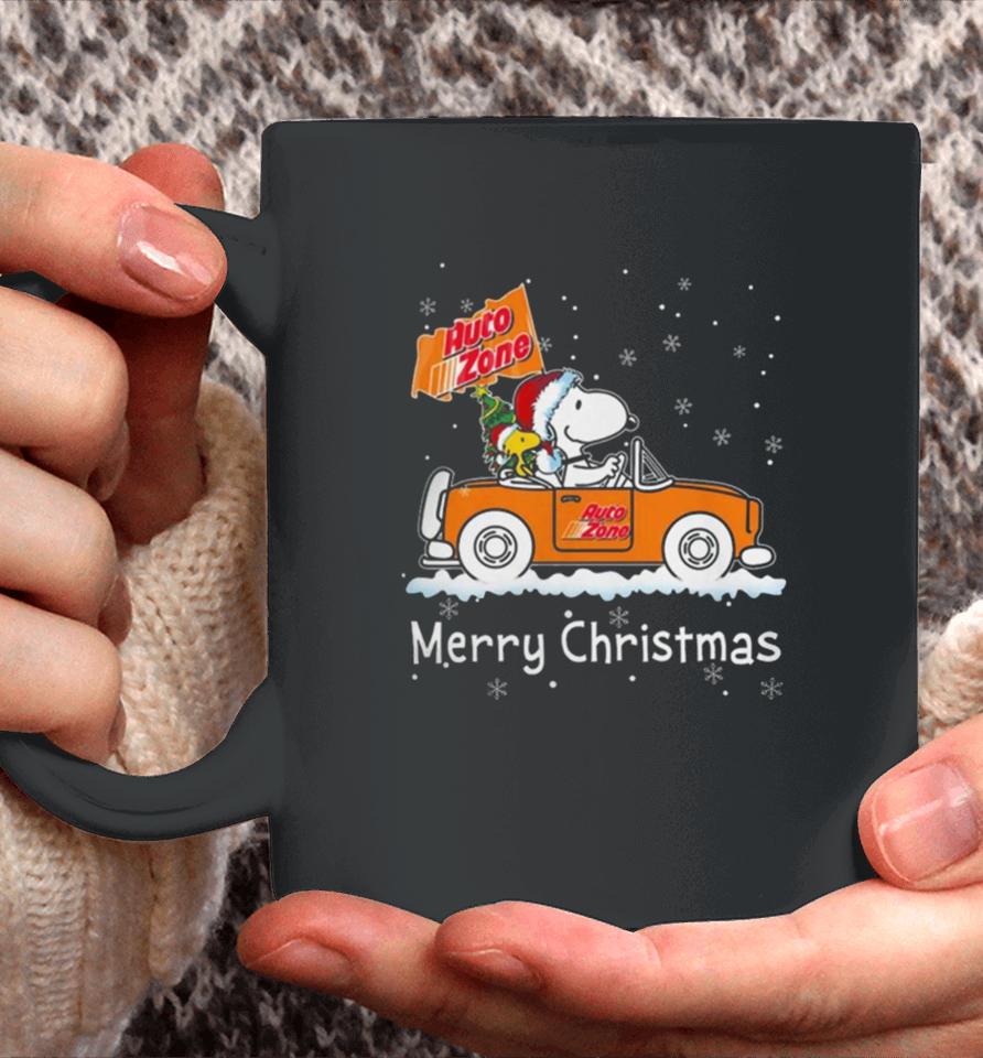 Snoopy And Woodstock Driving Car Auto Zone Christmas 2023 Coffee Mug