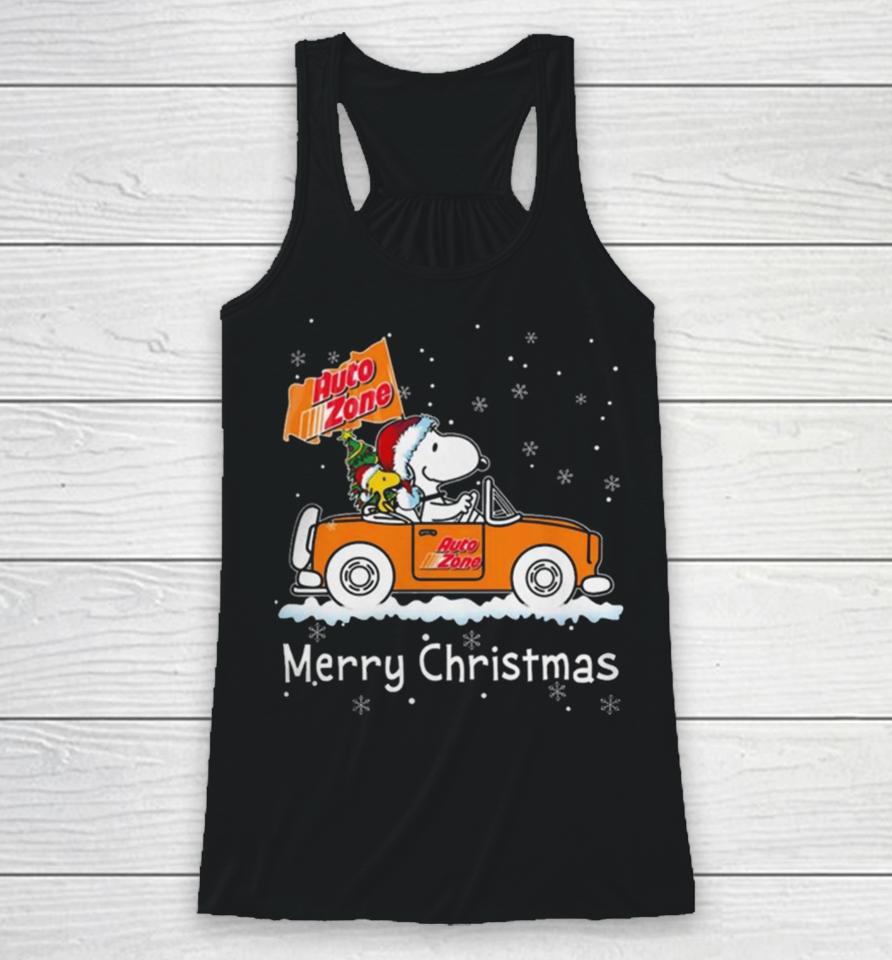 Snoopy And Woodstock Driving Car Auto Zone Christmas 2023 Racerback Tank