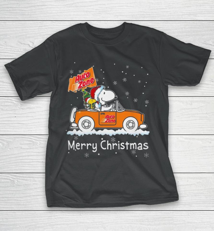 Snoopy And Woodstock Driving Car Auto Zone Christmas 2023 T-Shirt