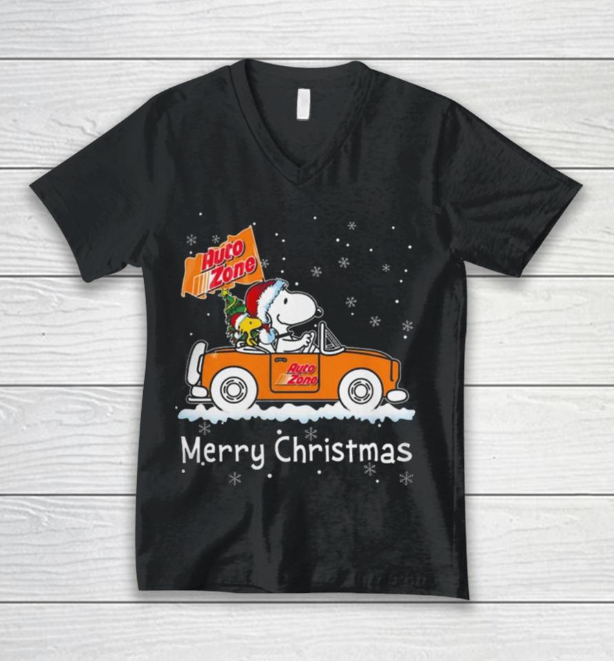 Snoopy And Woodstock Driving Car Auto Zone Christmas 2023 Unisex V-Neck T-Shirt
