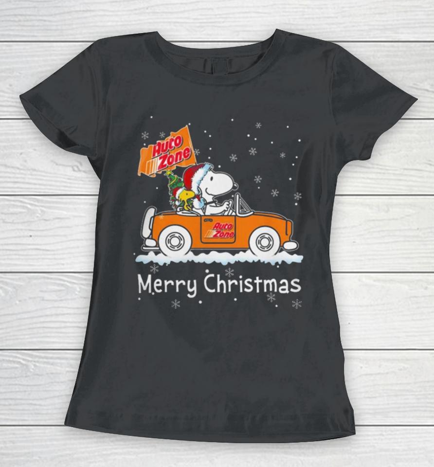 Snoopy And Woodstock Driving Car Auto Zone Christmas 2023 Women T-Shirt
