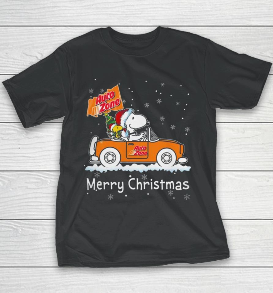 Snoopy And Woodstock Driving Car Auto Zone Christmas 2023 Youth T-Shirt