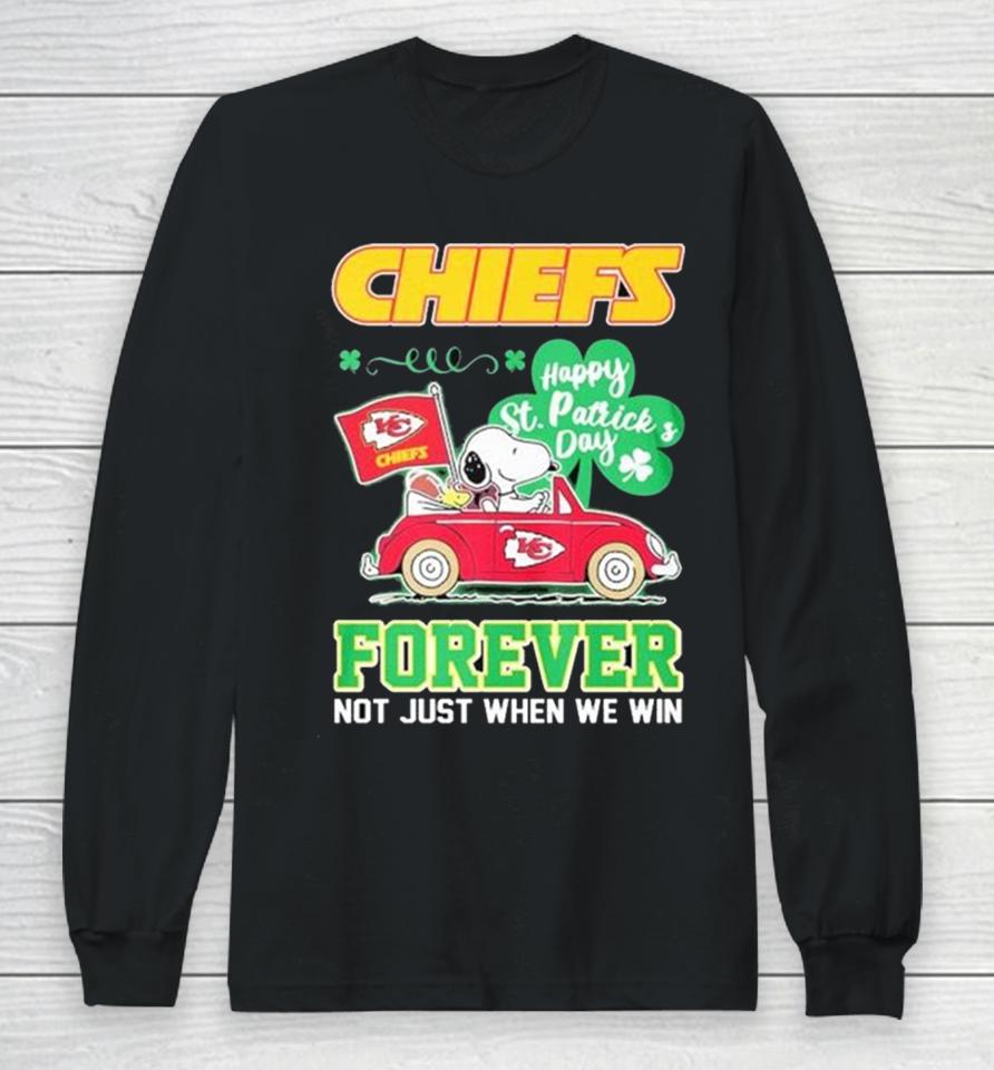 Snoopy And Woodstock Driving Car Chiefs Happy St Patrick’s Day Forever Long Sleeve T-Shirt