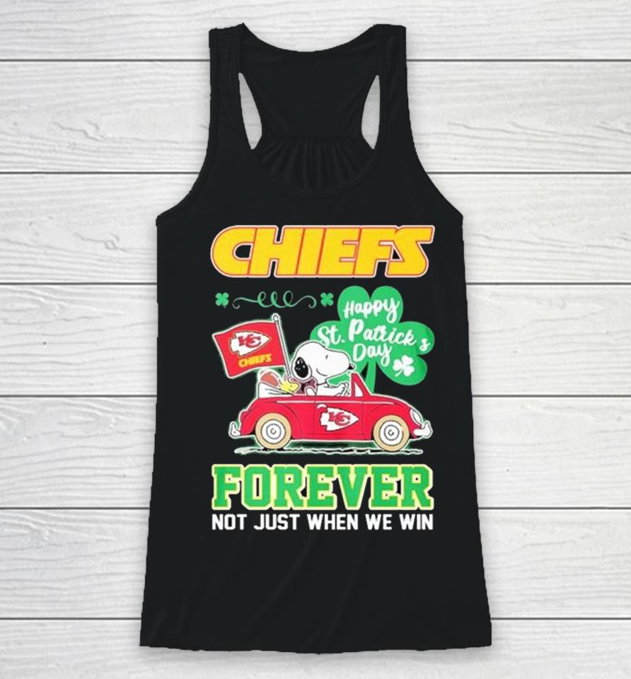 Snoopy And Woodstock Driving Car Chiefs Happy St Patrick’s Day Forever Racerback Tank