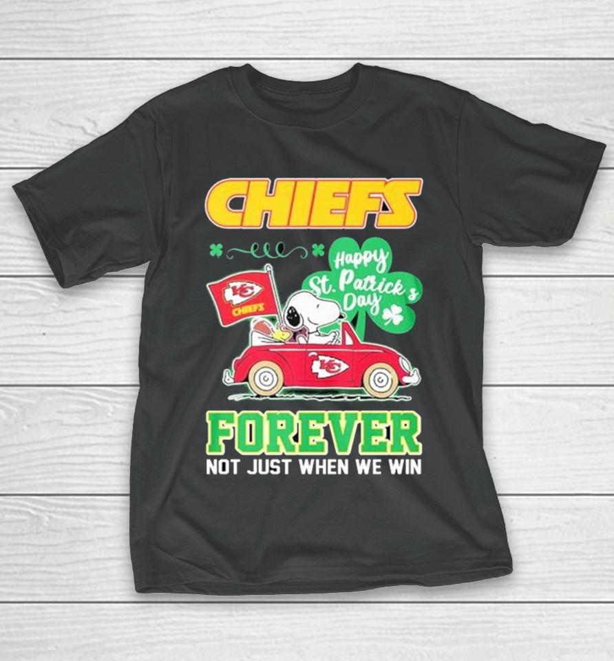 Snoopy And Woodstock Driving Car Chiefs Happy St Patrick’s Day Forever T-Shirt