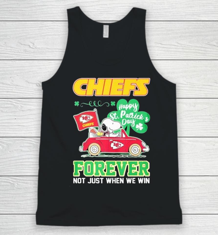 Snoopy And Woodstock Driving Car Chiefs Happy St Patrick’s Day Forever Unisex Tank Top