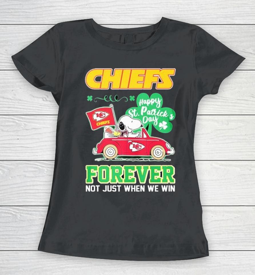Snoopy And Woodstock Driving Car Chiefs Happy St Patrick’s Day Forever Women T-Shirt
