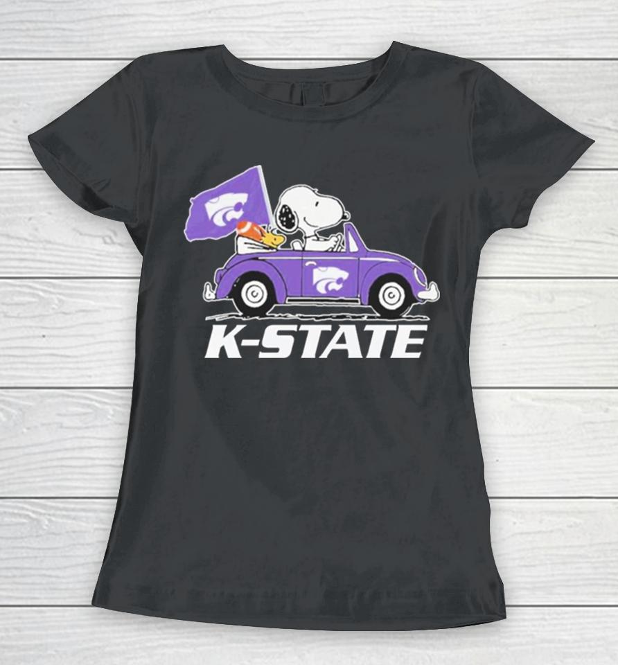 Snoopy And Woodstock Driving Car Kansas State Wildcats Bowl Champions Women T-Shirt